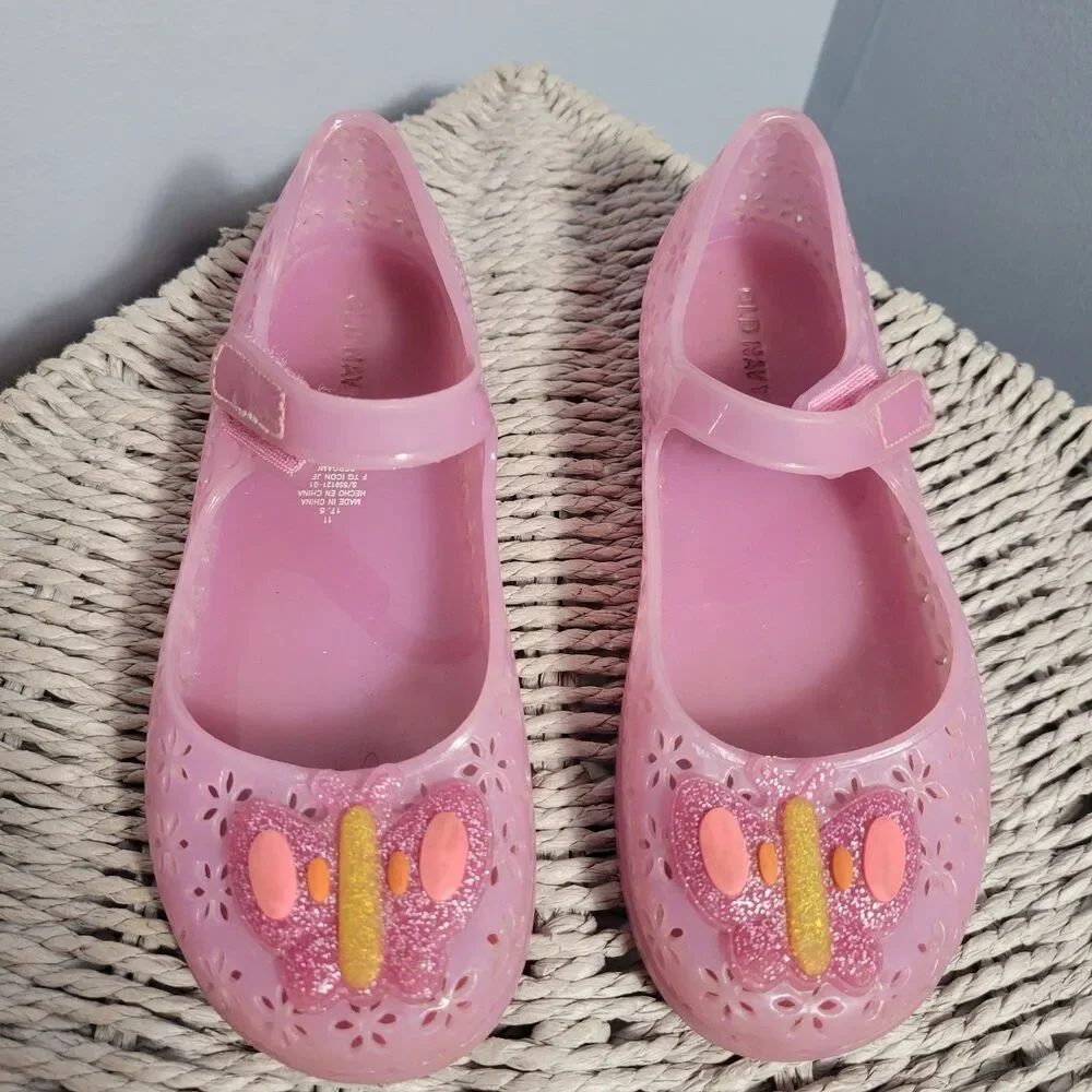 Old Navy Butterfly Pink Jelly Shoes Glittery Girls Size 11